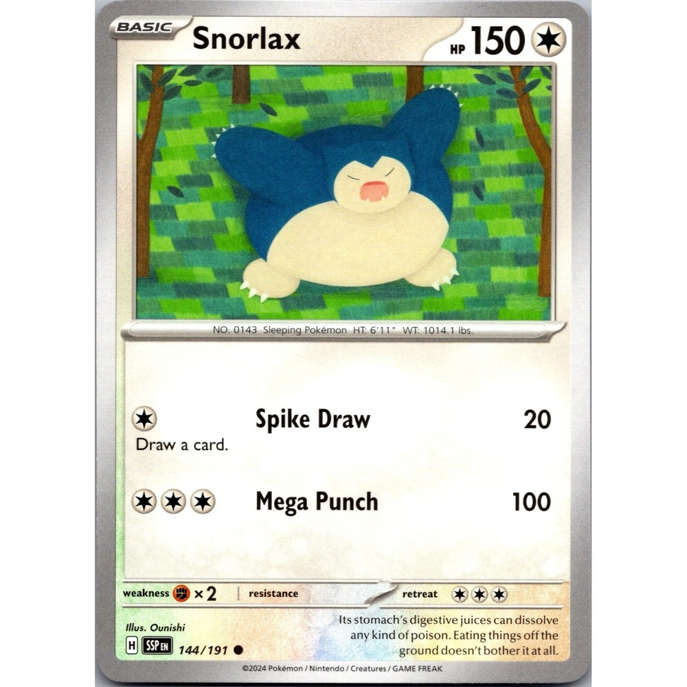 Snorlax Common SV08 Surging Sparks 144/191 Colorless Pokemon TCG Card LP